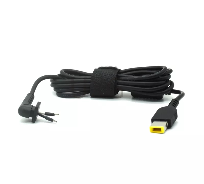 Cable de recambio para cargador de laptop Lenovo punta cuadrada amarilla.