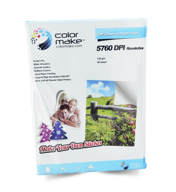 Papel Adhesivo Glossy, 120 gramos, tamaño A4, 50 hojas Colormake